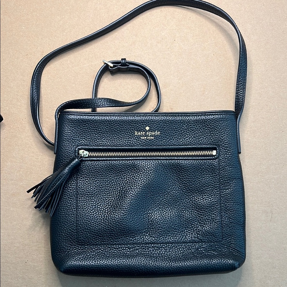 Kate Spade Black Crossbody Bag with Adjustable Strap, Leather